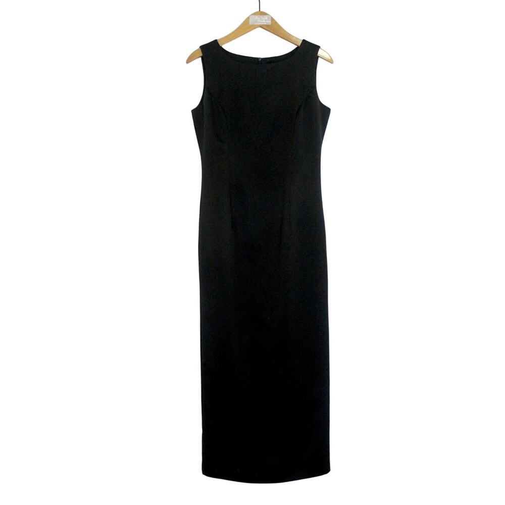 Vintage Long Black Dress Sz 8 Sleeveless Satin Sheath Formal Evening Gown - USA